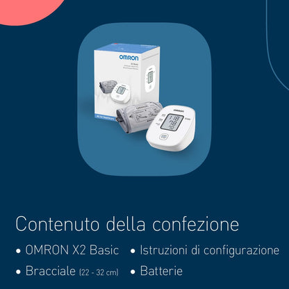 OMRON X2 Basic Misuratore di Pressione Arteriosa da Braccio Digitale, Misuratore di pressione da braccio per Misurare la Pressione Sanguigna a Casa, Sfigmomanometro digitale clinicamente validato