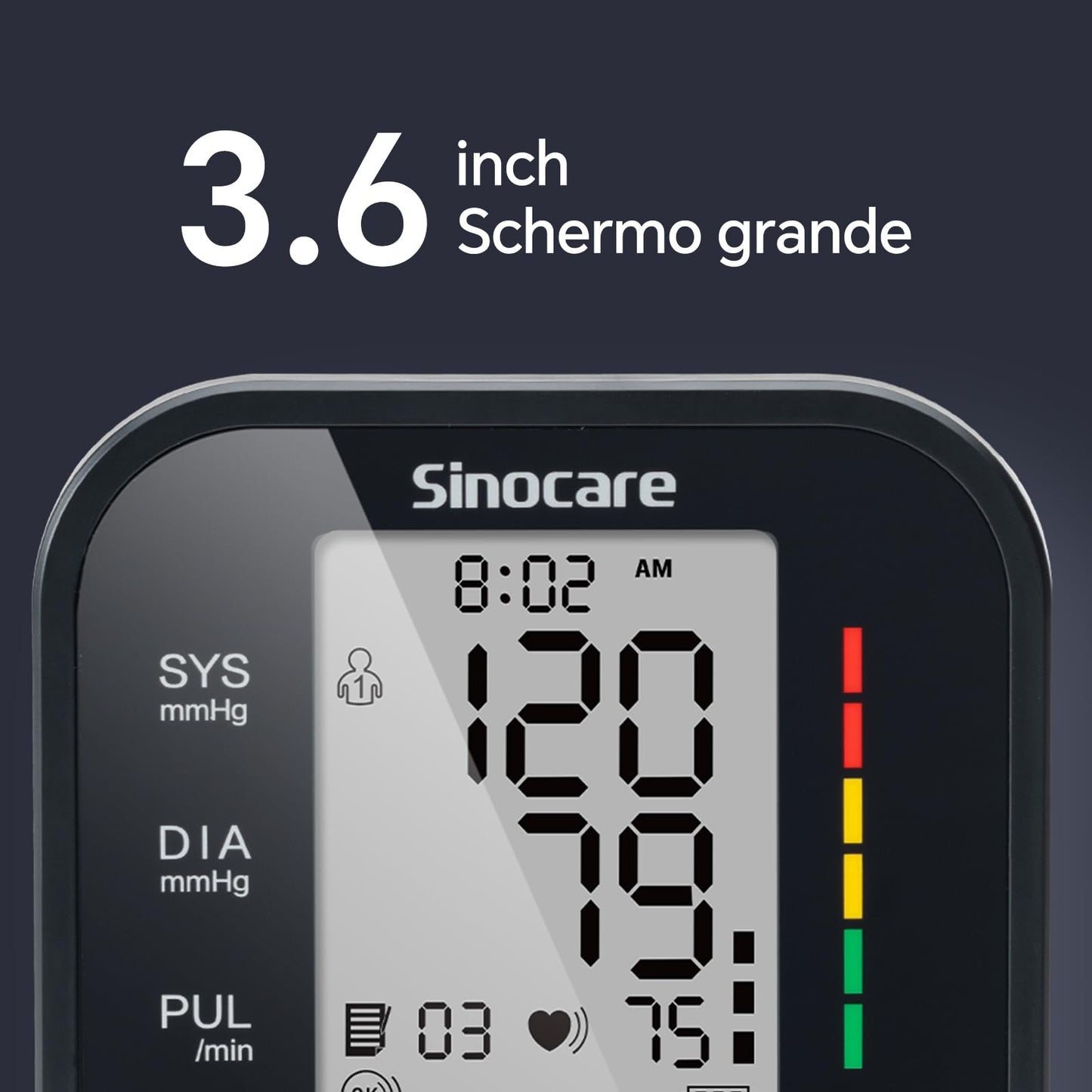 Sinocare Misuratore di Pressione da Braccio (22-42cm) con Indicatore di Rischio, Monitoraggio Domestico dell'Ipertensione, Modalità Doppio Utente con 2x99 Posizioni di Memoria, Rilevamento Aritmie