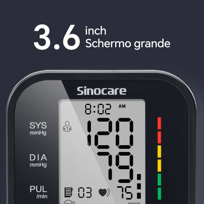 Sinocare Misuratore di Pressione da Braccio (22-42cm) con Indicatore di Rischio, Monitoraggio Domestico dell'Ipertensione, Modalità Doppio Utente con 2x99 Posizioni di Memoria, Rilevamento Aritmie