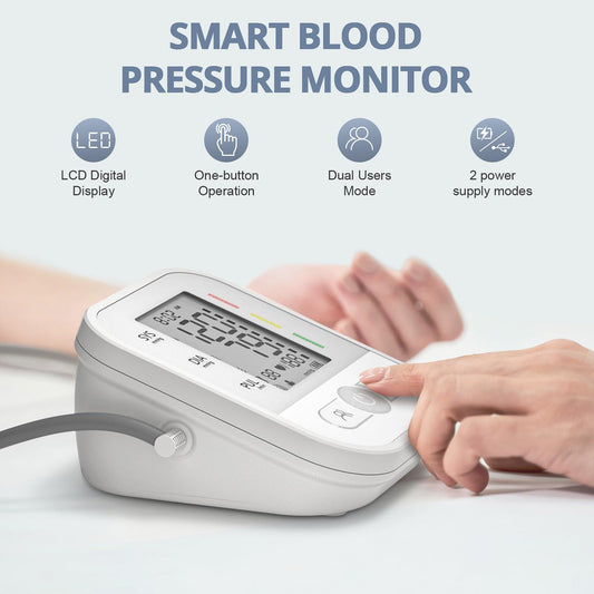 NWOUIIAY Misuratore Pressione da Braccio, Misuratore di Pressione Con Schermo LCD, Macchinetta Pressione Digitale Bracciale Regolabile 22-42 cm, Rilevazione Aritmia, 2 Utenti × 99 Memorie