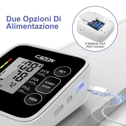 CAZON Misuratore di Pressione Sanguigna, Digitale Automatico da Braccio per uso domestico Misuratore di frequenza cardiaca