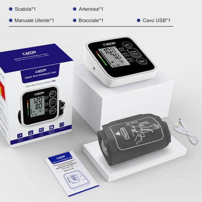 CAZON Misuratore di Pressione Sanguigna, Digitale Automatico da Braccio per uso domestico Misuratore di frequenza cardiaca