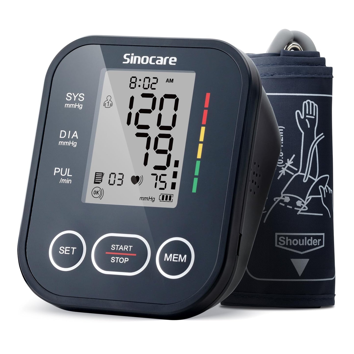 Sinocare Misuratore di Pressione da Braccio (22-42cm) con Indicatore di Rischio, Monitoraggio Domestico dell'Ipertensione, Modalità Doppio Utente con 2x99 Posizioni di Memoria, Rilevamento Aritmie