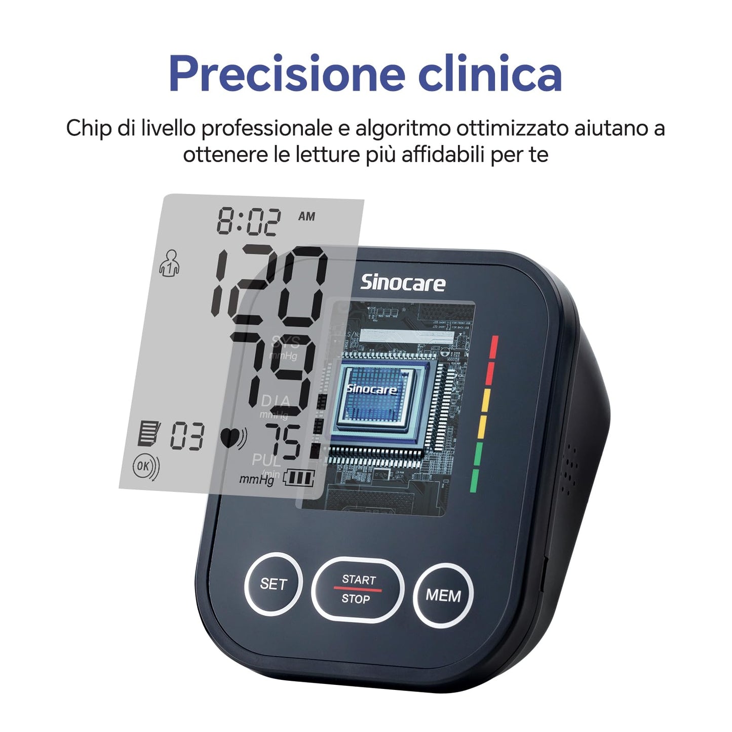Sinocare Misuratore di Pressione da Braccio (22-42cm) con Indicatore di Rischio, Monitoraggio Domestico dell'Ipertensione, Modalità Doppio Utente con 2x99 Posizioni di Memoria, Rilevamento Aritmie