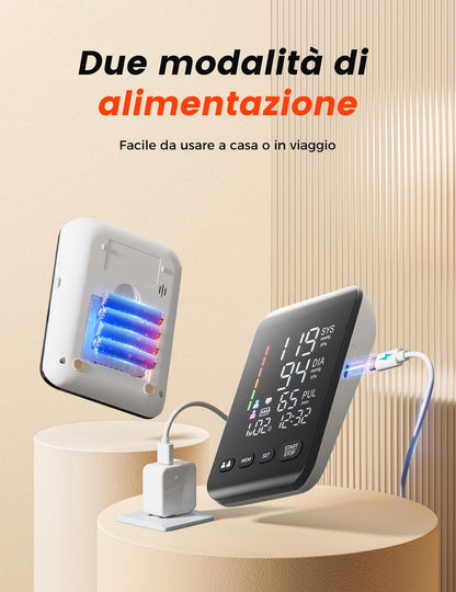 Misuratore di Pressione, Misuratore Pressione da Braccio Con schermo Retroilluminato a LED ad alta Risoluzione, per Circonferenza del Braccio da 22 a 42 CM, Memorizzazione di due Utenti 2 x 199