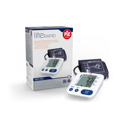Pic Solution - Literapid Misuratore di Pressione Arteriosa da Braccio Digitale, Apparecchio Automatico per Misurare la Pressione Sanguigna a Casa, clinicamente validato, Bianco e Blu