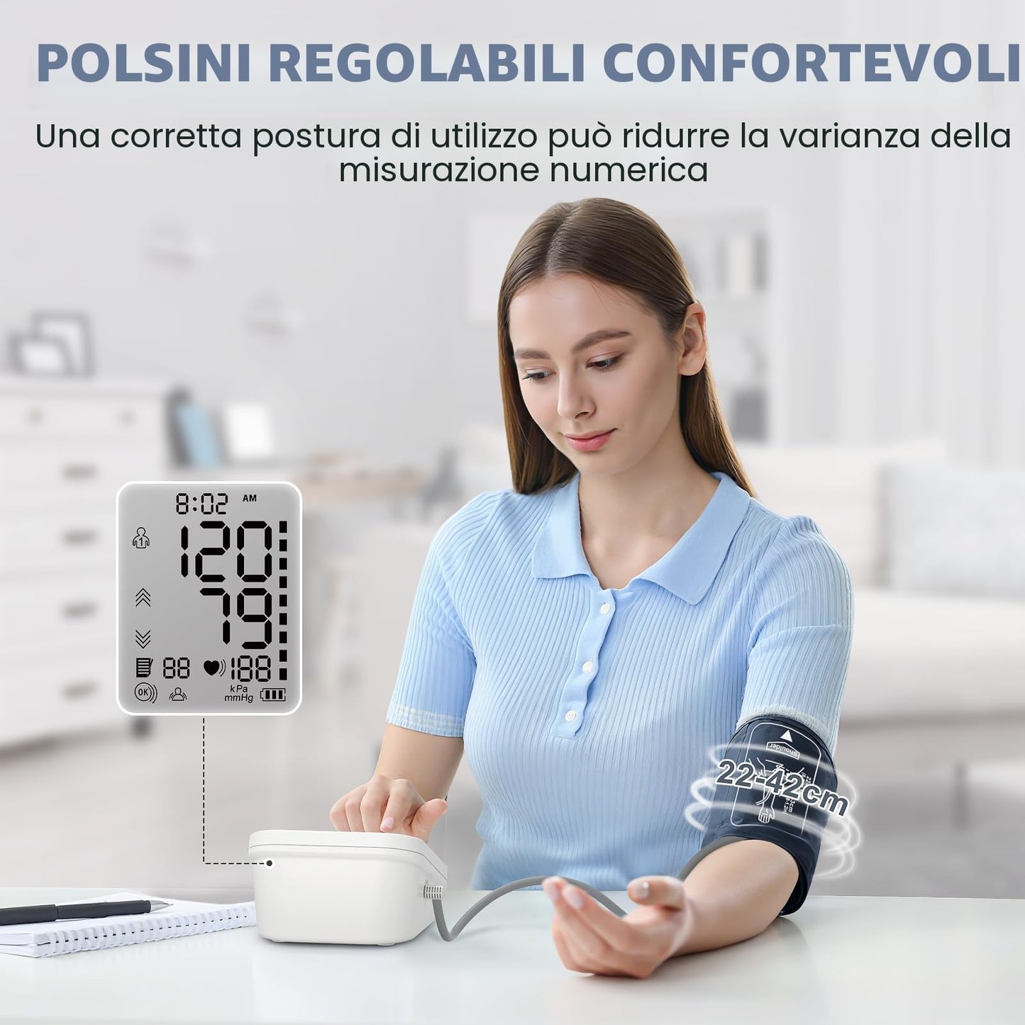 NWOUIIAY Misuratore Pressione da Braccio, Misuratore di Pressione Con Schermo LCD, Macchinetta Pressione Digitale Bracciale Regolabile 22-42 cm, Rilevazione Aritmia, 2 Utenti × 99 Memorie
