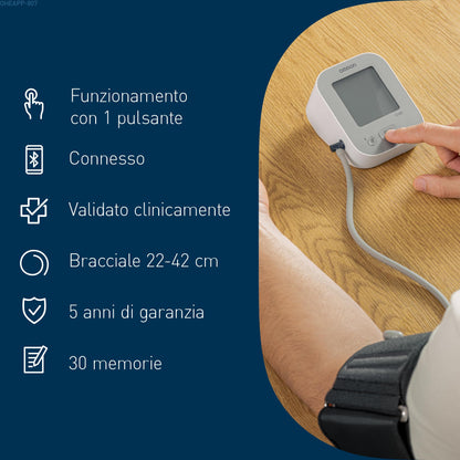 OMRON X2+ Connect, Misuratore di pressione misurazione precisa, Misuratore di pressione da braccio facile da usare ed efficace, Clinicamente validato con Bluetooth e bracciale universale (22–42 cm)